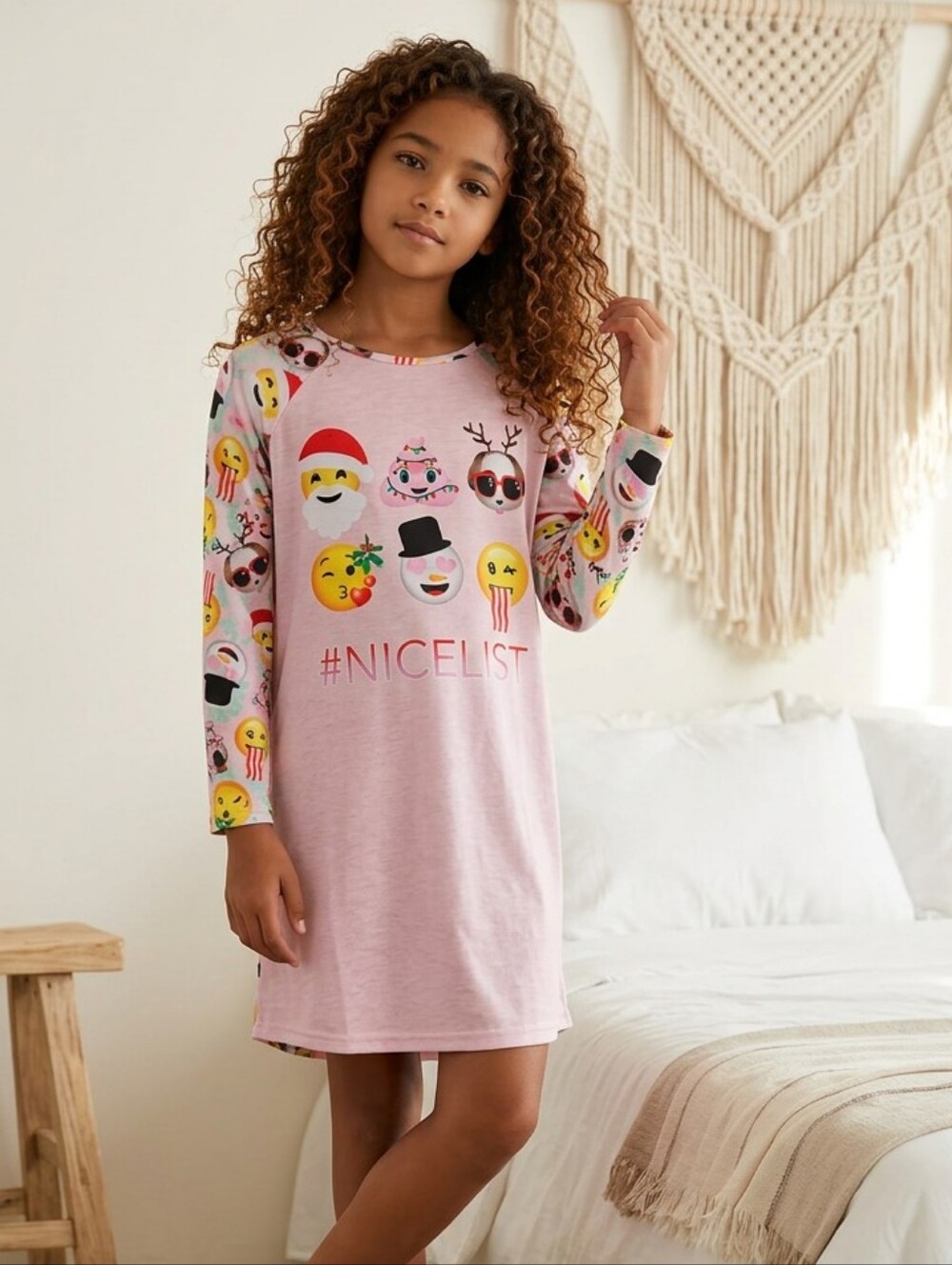 Childrens Place Christmas Nightgown Girls 16 Emoji Santa Holiday Pajamas
